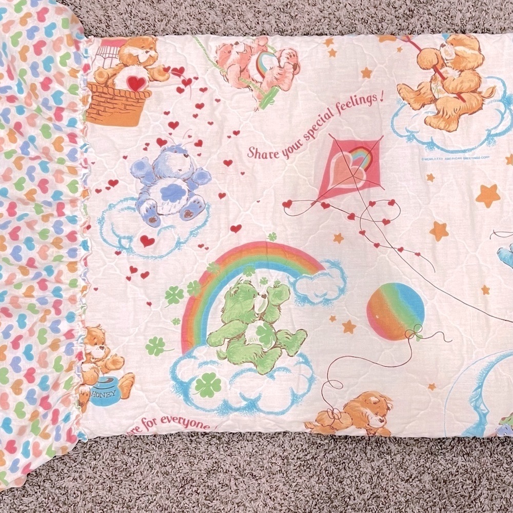 Vintage Care Bear bedspread quilt blanket and curtains GUC